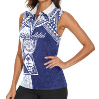 Personalised Northern Mariana Islands And Guam Women Sleeveless Polo Shirt Latte Stone With Tribal Pattern