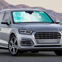 Polynesian Jellyfish Auto Sun Shade With Plumeria Teal