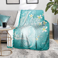 Polynesian Jellyfish Blanket With Plumeria Teal