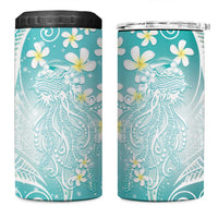 Polynesian Jellyfish 4 in 1 Can Cooler Tumbler With Plumeria Teal