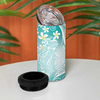 Polynesian Jellyfish 4 in 1 Can Cooler Tumbler With Plumeria Teal