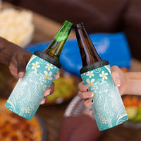 Polynesian Jellyfish 4 in 1 Can Cooler Tumbler With Plumeria Teal
