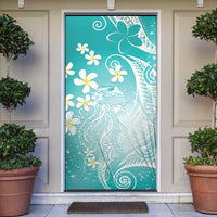 Polynesian Jellyfish Door Cover With Plumeria Teal