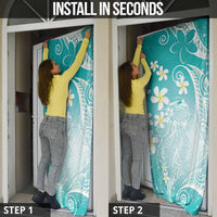 Polynesian Jellyfish Door Cover With Plumeria Teal