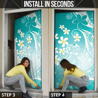 Polynesian Jellyfish Door Cover With Plumeria Teal