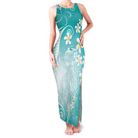 Polynesian Jellyfish Family Matching Tank Maxi Dress and Hawaiian Shirt With Plumeria Teal