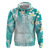 Polynesian Jellyfish Hoodie With Plumeria Teal LT05 Zip Hoodie Teal - Polynesian Pride