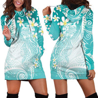 Polynesian Jellyfish Hoodie Dress With Plumeria Teal