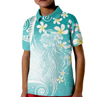 Polynesian Jellyfish Kid Polo Shirt With Plumeria Teal