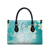 Polynesian Jellyfish Leather Bag With Plumeria Teal