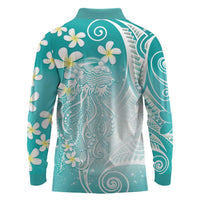 Polynesian Jellyfish Long Sleeve Polo Shirt With Plumeria Teal