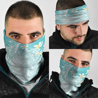 Polynesian Jellyfish Neck Gaiter With Plumeria Teal