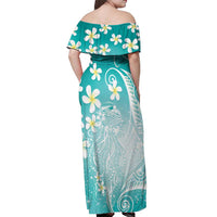 Polynesian Jellyfish Off Shoulder Maxi Dress With Plumeria Teal