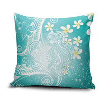 Polynesian Jellyfish Pillow Cover With Plumeria Teal