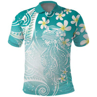 Polynesian Jellyfish Polo Shirt With Plumeria Teal