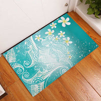 Polynesian Jellyfish Rubber Doormat With Plumeria Teal