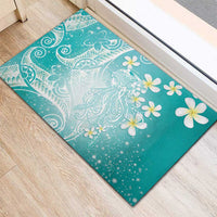 Polynesian Jellyfish Rubber Doormat With Plumeria Teal