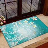 Polynesian Jellyfish Rubber Doormat With Plumeria Teal