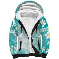 Polynesian Jellyfish Sherpa Hoodie With Plumeria Teal