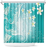 Polynesian Jellyfish Shower Curtain With Plumeria Teal
