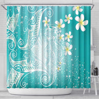 Polynesian Jellyfish Shower Curtain With Plumeria Teal
