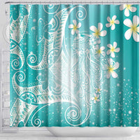 Polynesian Jellyfish Shower Curtain With Plumeria Teal