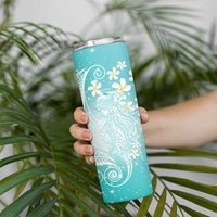 Polynesian Jellyfish Skinny Tumbler With Plumeria Teal