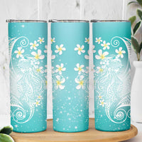 Polynesian Jellyfish Skinny Tumbler With Plumeria Teal