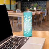 Polynesian Jellyfish Skinny Tumbler With Plumeria Teal