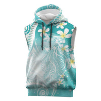Polynesian Jellyfish Sleeveless Hoodie With Plumeria Teal