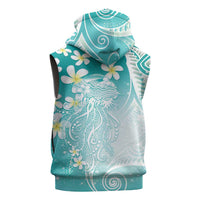 Polynesian Jellyfish Sleeveless Hoodie With Plumeria Teal
