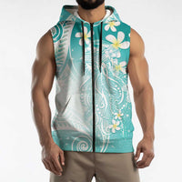 Polynesian Jellyfish Sleeveless Zip Hoodie With Plumeria Teal