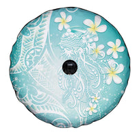 Polynesian Jellyfish Spare Tire Cover With Plumeria Teal