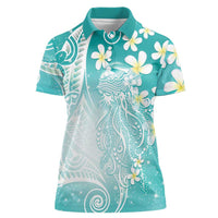 Polynesian Jellyfish Women Polo Shirt With Plumeria Teal