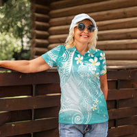 Polynesian Jellyfish Women Polo Shirt With Plumeria Teal