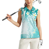 Polynesian Jellyfish Women Sleeveless Polo Shirt With Plumeria Teal