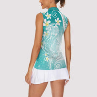 Polynesian Jellyfish Women Sleeveless Polo Shirt With Plumeria Teal