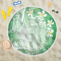 Polynesian Jellyfish Beach Blanket With Plumeria Green