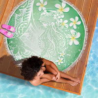 Polynesian Jellyfish Beach Blanket With Plumeria Green