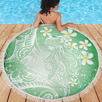 Polynesian Jellyfish Beach Blanket With Plumeria Green