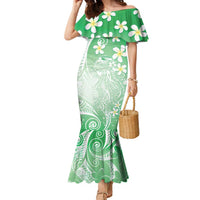 Polynesian Jellyfish Family Matching Mermaid Dress and Hawaiian Shirt With Plumeria Green