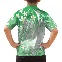 Polynesian Jellyfish Family Matching Short Sleeve Bodycon Dress and Hawaiian Shirt With Plumeria Green