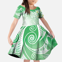 Polynesian Jellyfish Family Matching Short Sleeve Bodycon Dress and Hawaiian Shirt With Plumeria Green