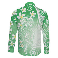 Polynesian Jellyfish Family Matching Short Sleeve Bodycon Dress and Hawaiian Shirt With Plumeria Green