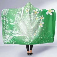 Polynesian Jellyfish Hooded Blanket With Plumeria Green