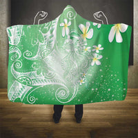 Polynesian Jellyfish Hooded Blanket With Plumeria Green