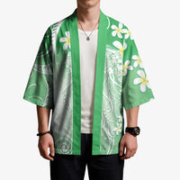 Polynesian Jellyfish Kimono With Plumeria Green