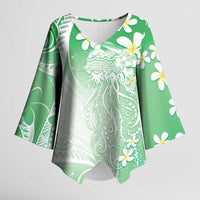 Polynesian Jellyfish Kimono Sleeve Blouse With Plumeria Green
