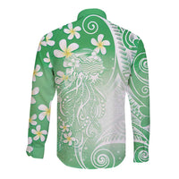 Polynesian Jellyfish Long Sleeve Button Shirt With Plumeria Green