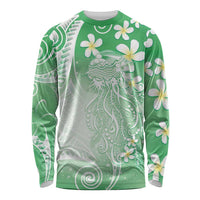 Polynesian Jellyfish Long Sleeve Shirt With Plumeria Green